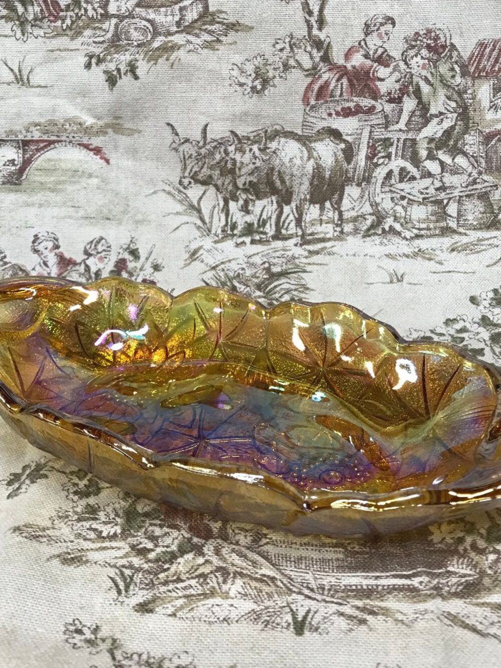 Indiana Glass Vintage Amber Lily Pons Relish Dish